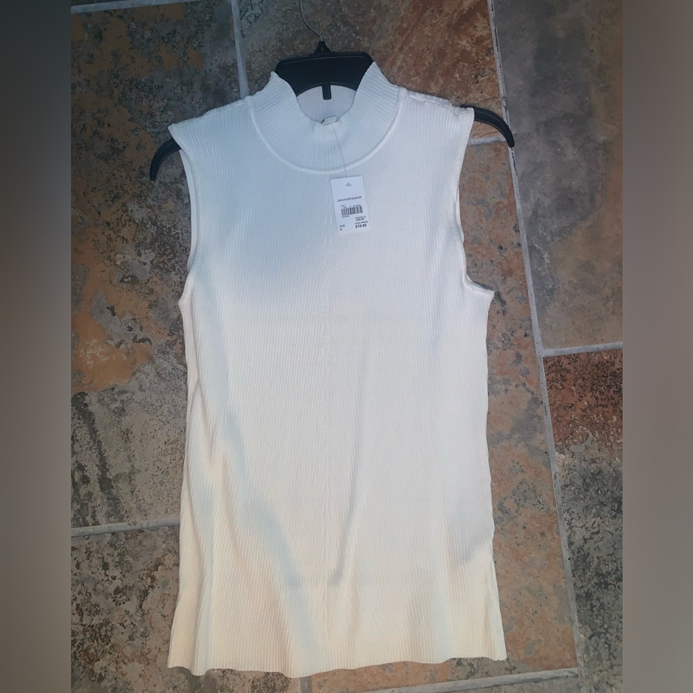 cato white ribbed sleeveless turtleneck